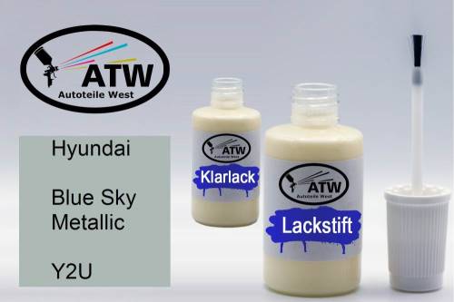 Hyundai, Blue Sky Metallic, Y2U: 20ml Lackstift + 20ml Klarlack - Set, von ATW Autoteile West.